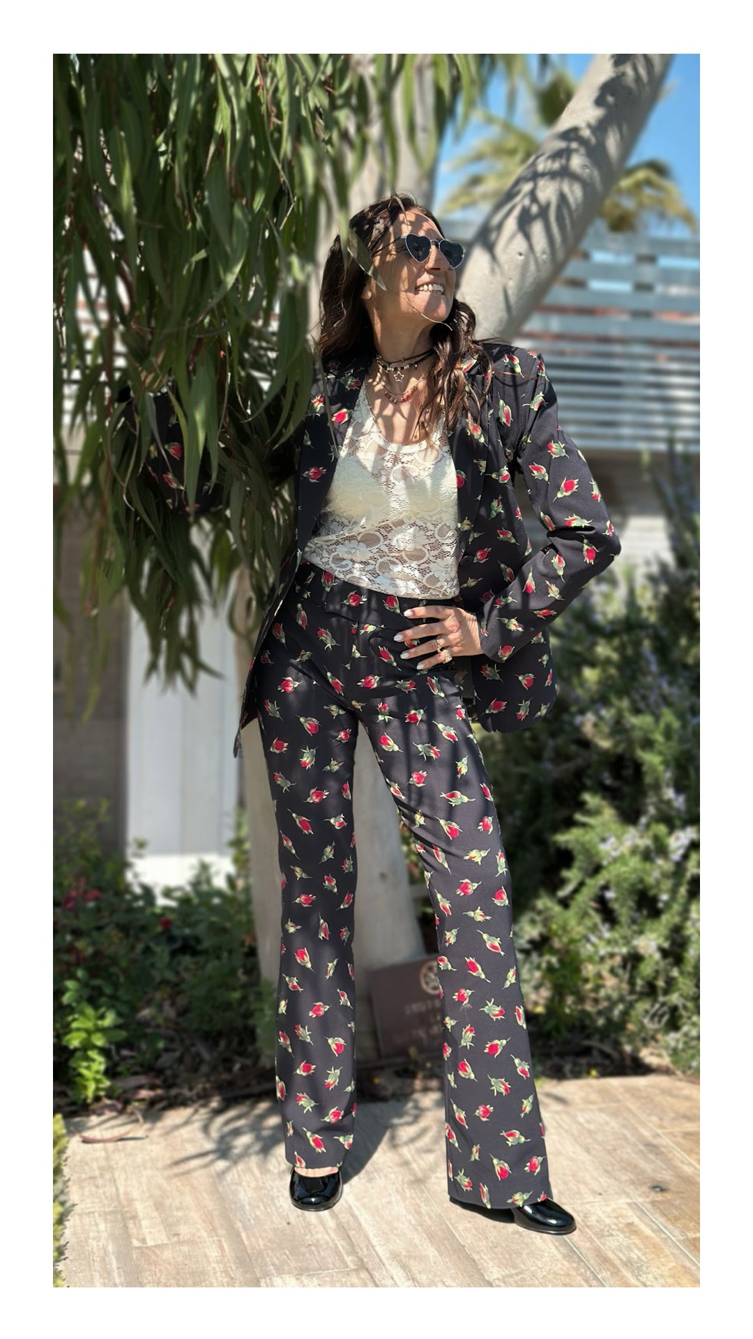 Pantaloni Stampa Bocciolo di Rosa | Nero