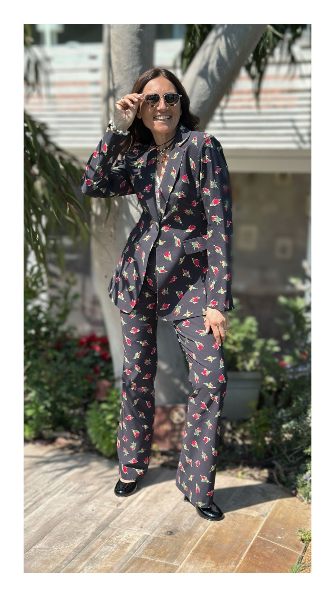 Pantaloni Stampa Bocciolo di Rosa | Nero