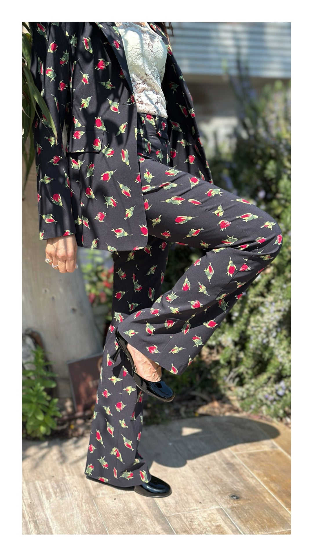 Pantaloni Stampa Bocciolo di Rosa | Nero