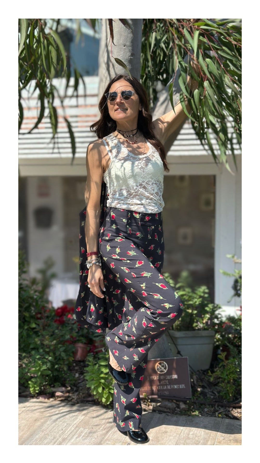 Pantaloni Stampa Bocciolo di Rosa | Nero