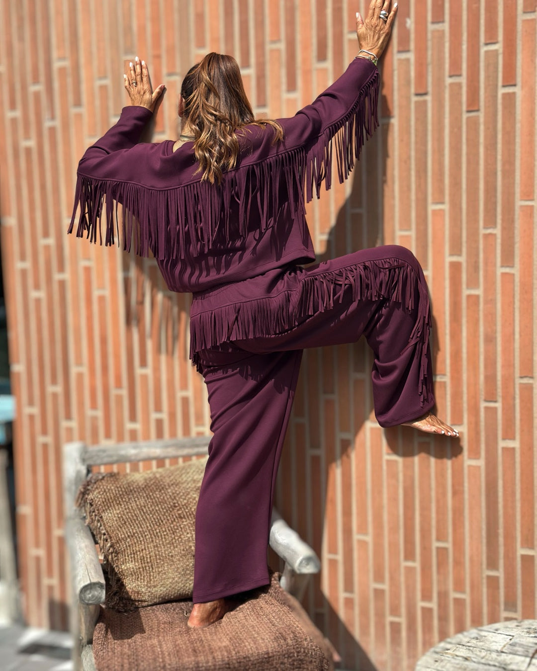 Pantalone Tuta con Frange Burgundy