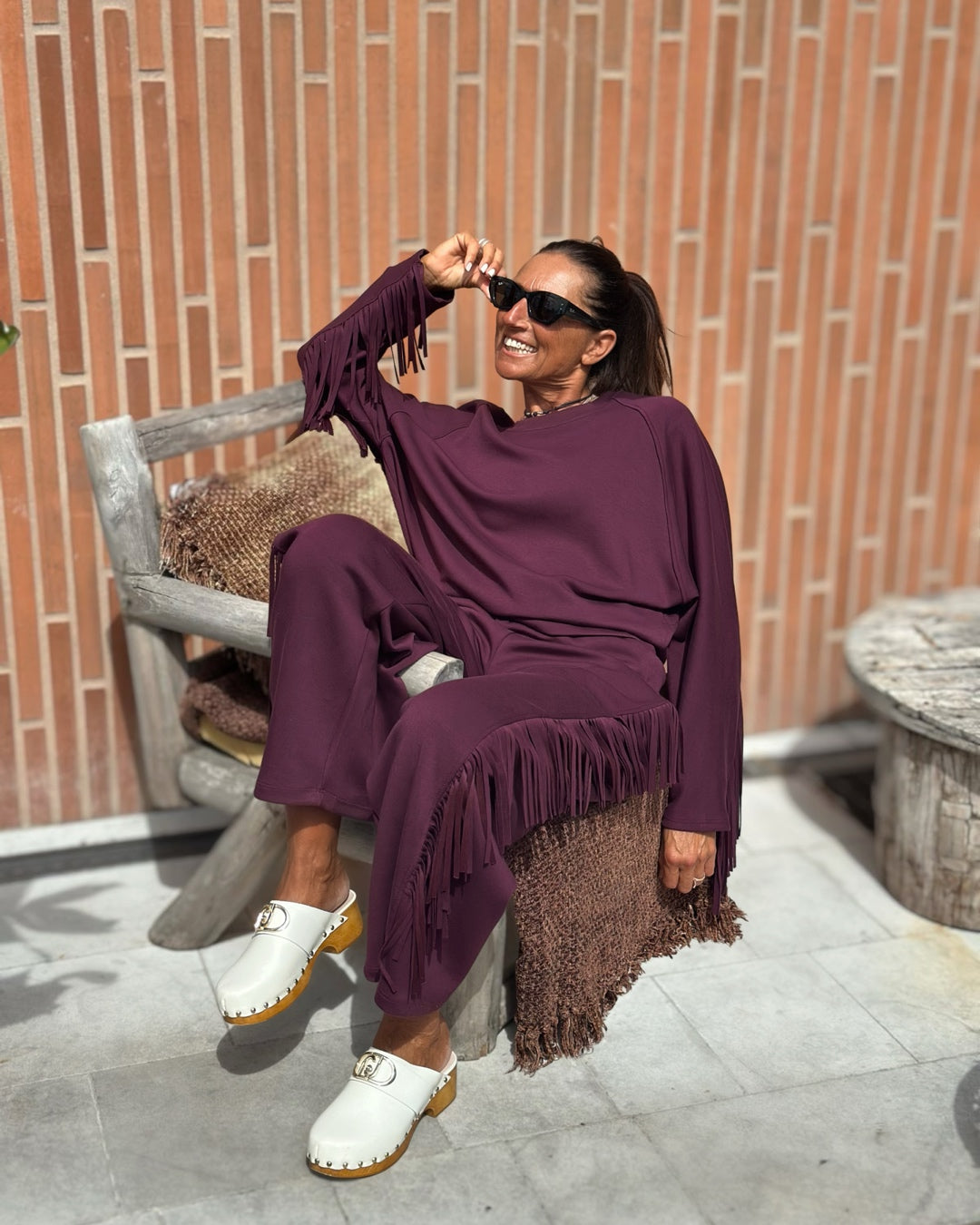 Pantalone Tuta con Frange Burgundy