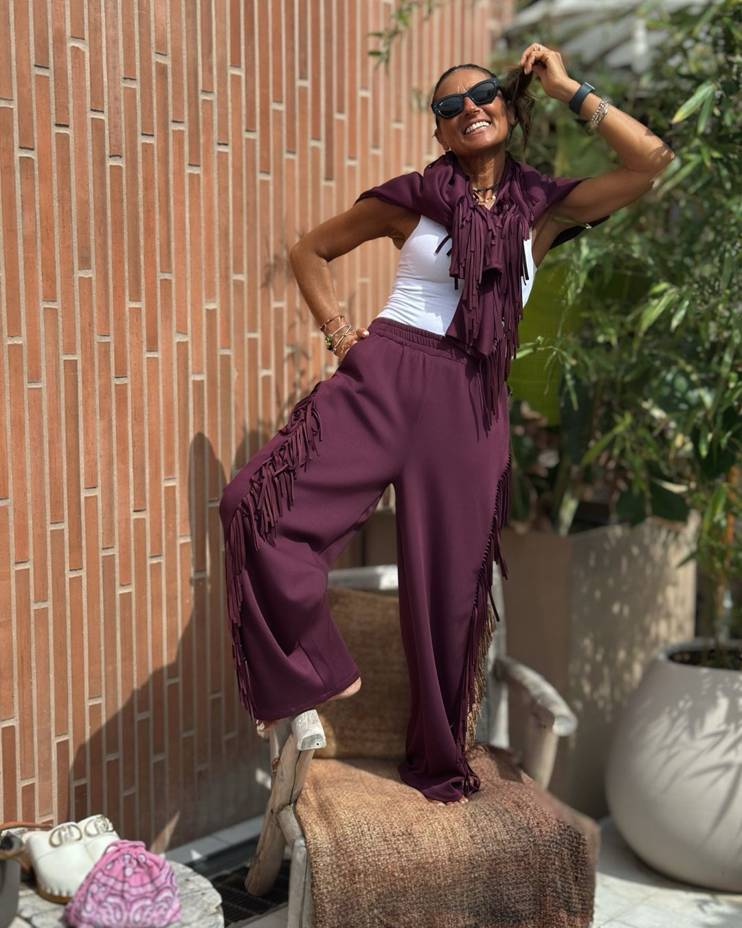 Pantalone Tuta con Frange Burgundy