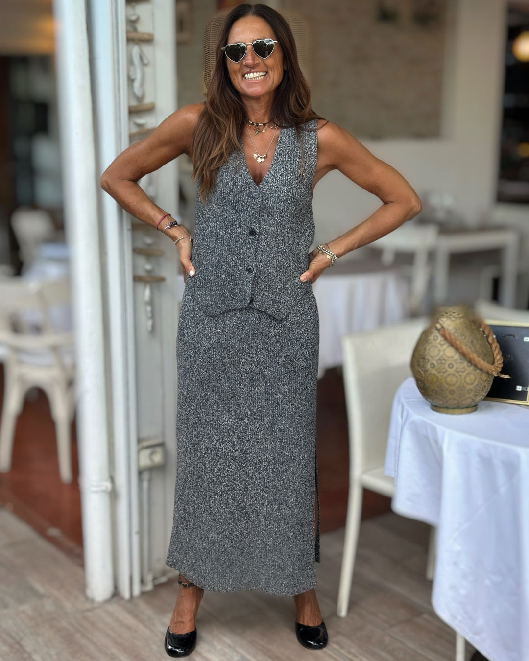 Completo in Maglia Gilet + Longuette Grigio Melange