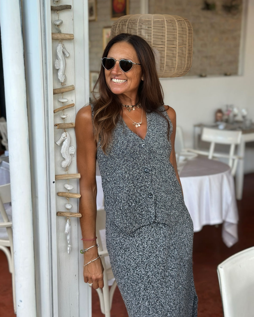 Completo in Maglia Gilet + Longuette Grigio Melange