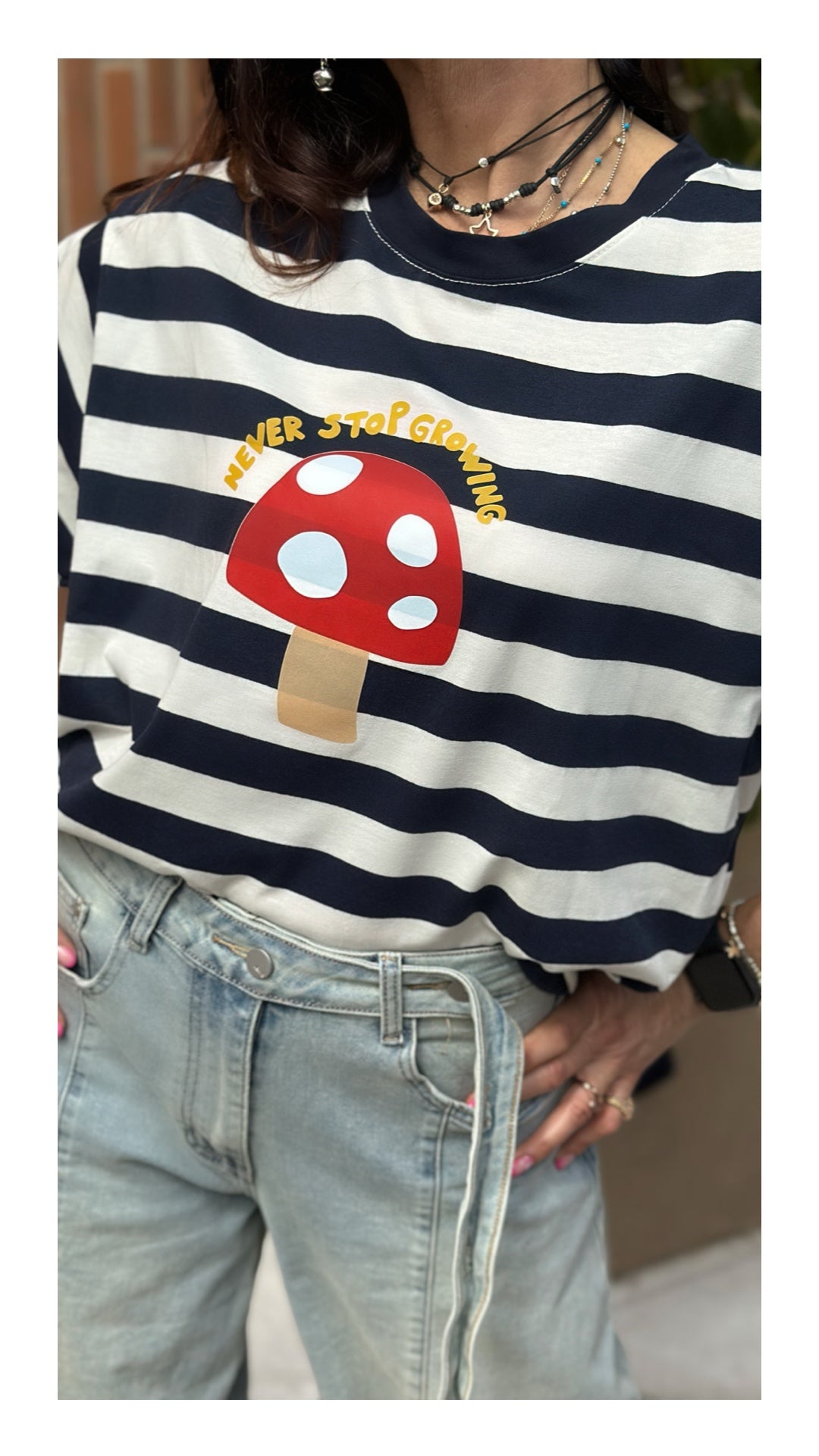 T-shirt rigata con stampa | Blu