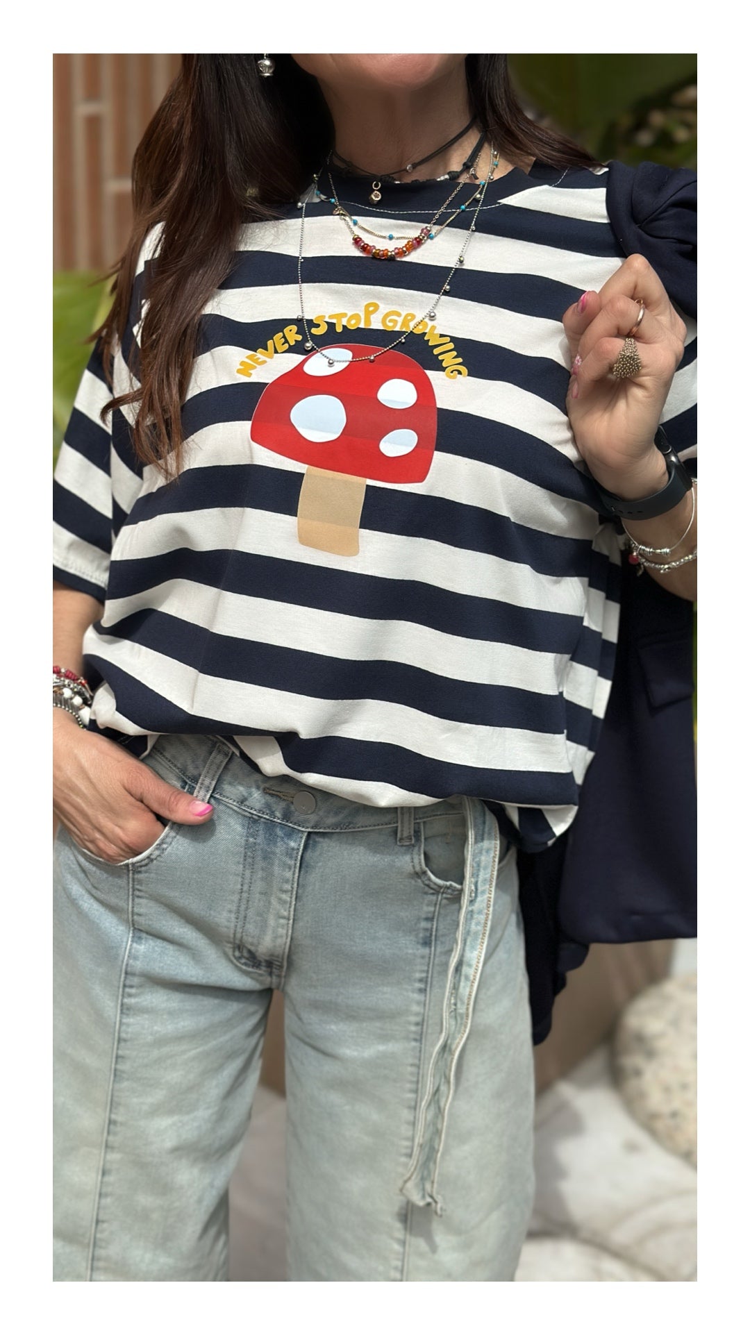 T-shirt rigata con stampa | Blu