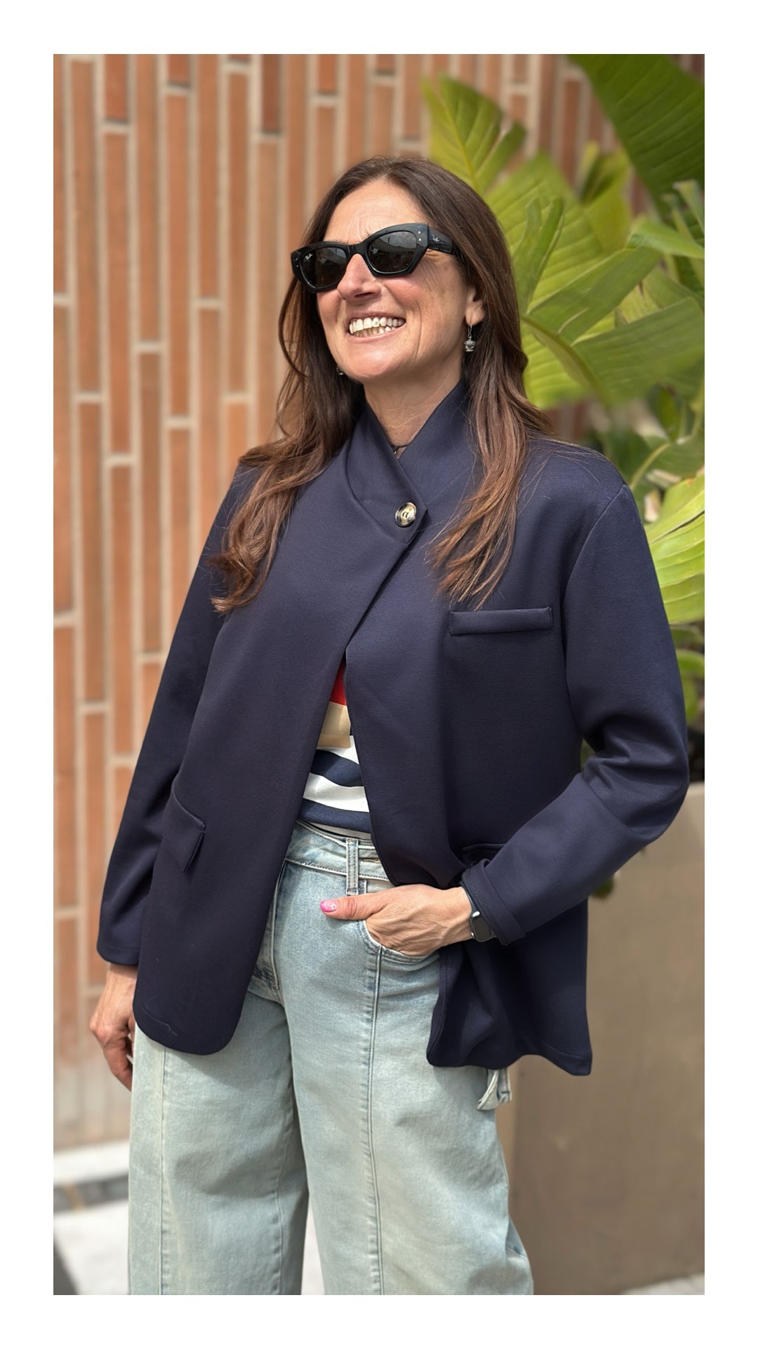 Blazer Allacciatura Obliqua in Felpa | Blu