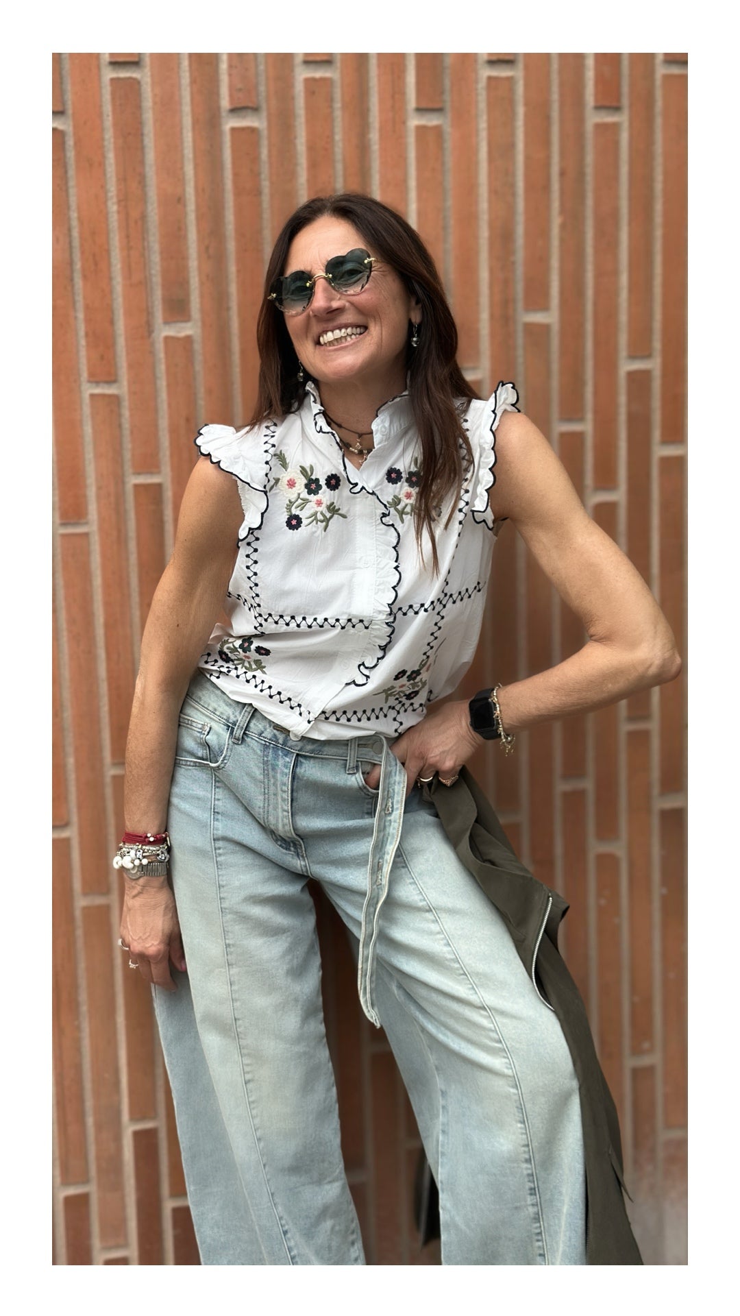 Camicia in Puro Cotone Ricamata di Fiorellini | Bianco