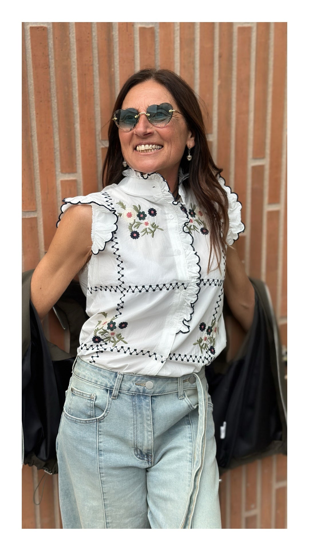 Camicia in Puro Cotone Ricamata di Fiorellini | Bianco