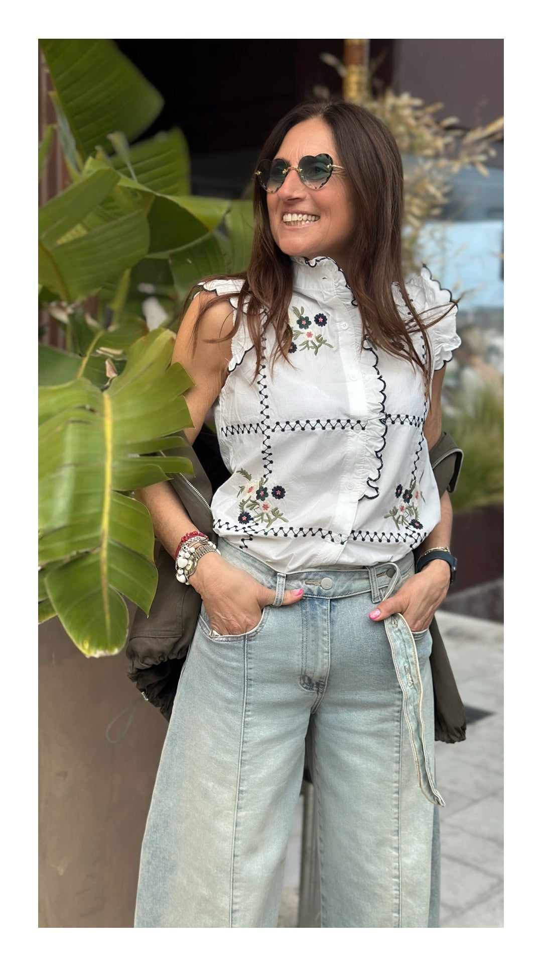 Camicia in Puro Cotone Ricamata di Fiorellini | Bianco