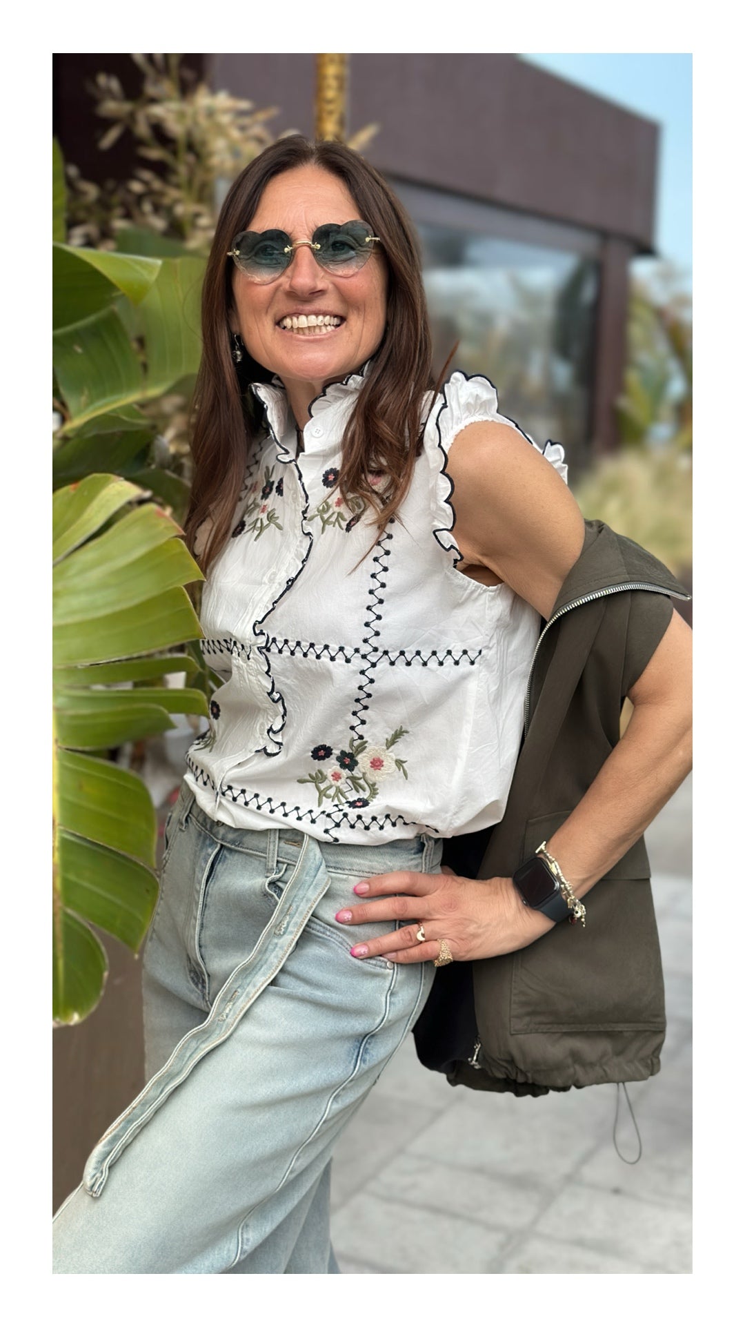 Camicia in Puro Cotone Ricamata di Fiorellini | Bianco