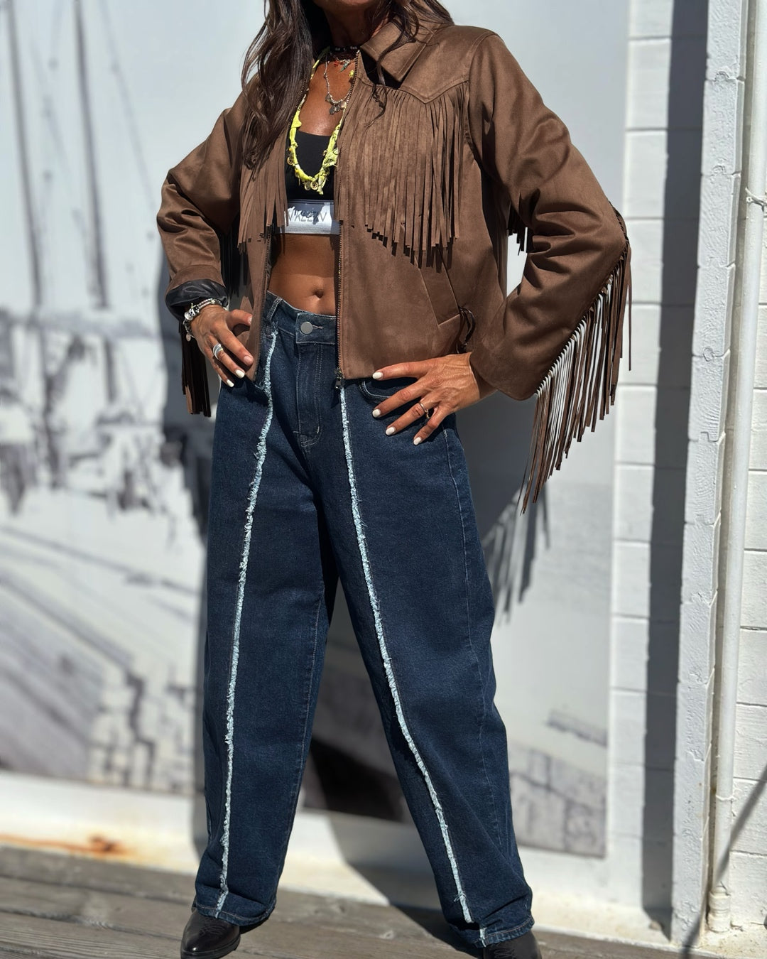 Giacca Scamosciata con Frange