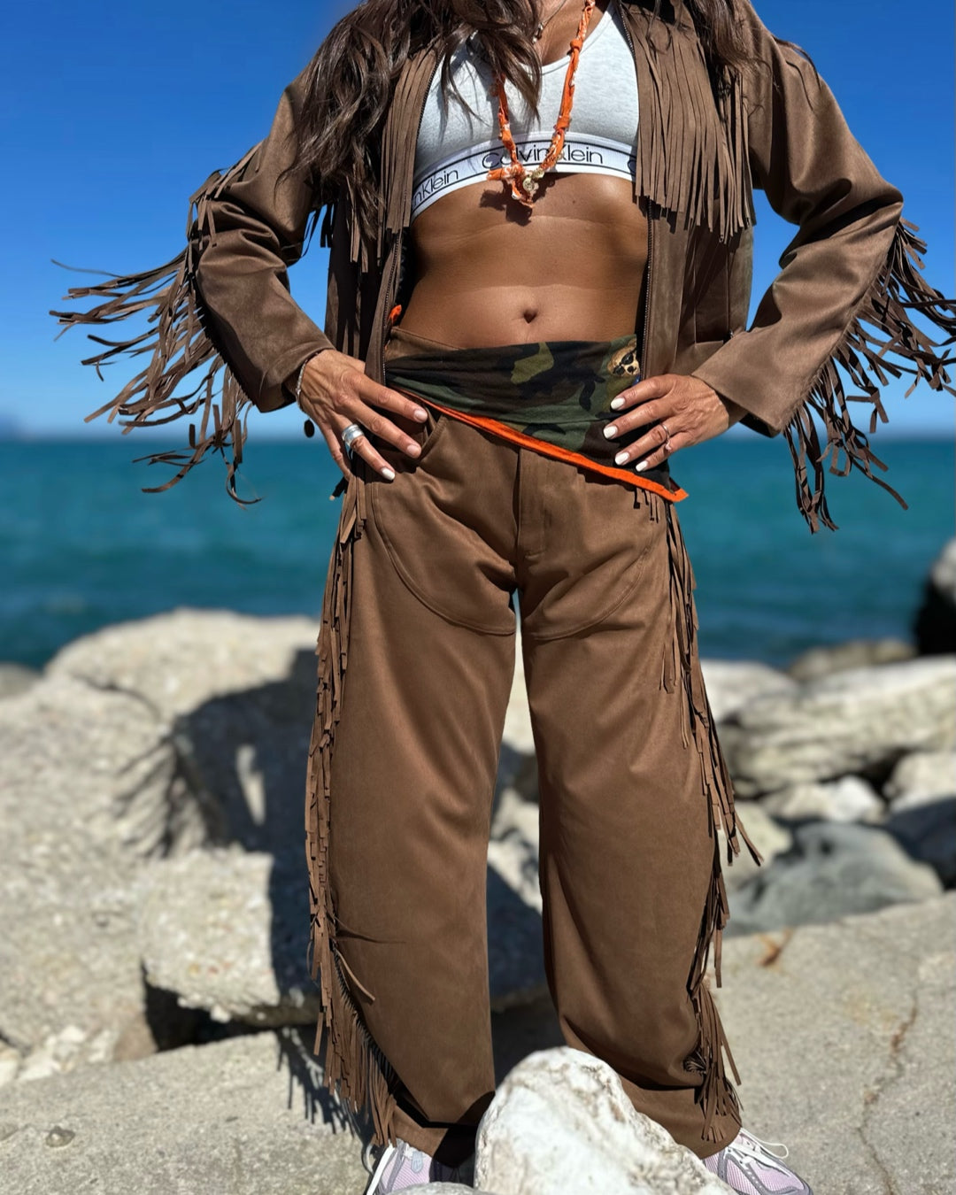 Pantalone Scamosciato con Frange