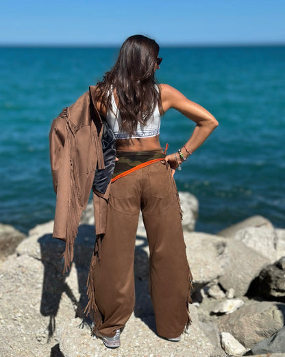 Pantalone Scamosciato con Frange