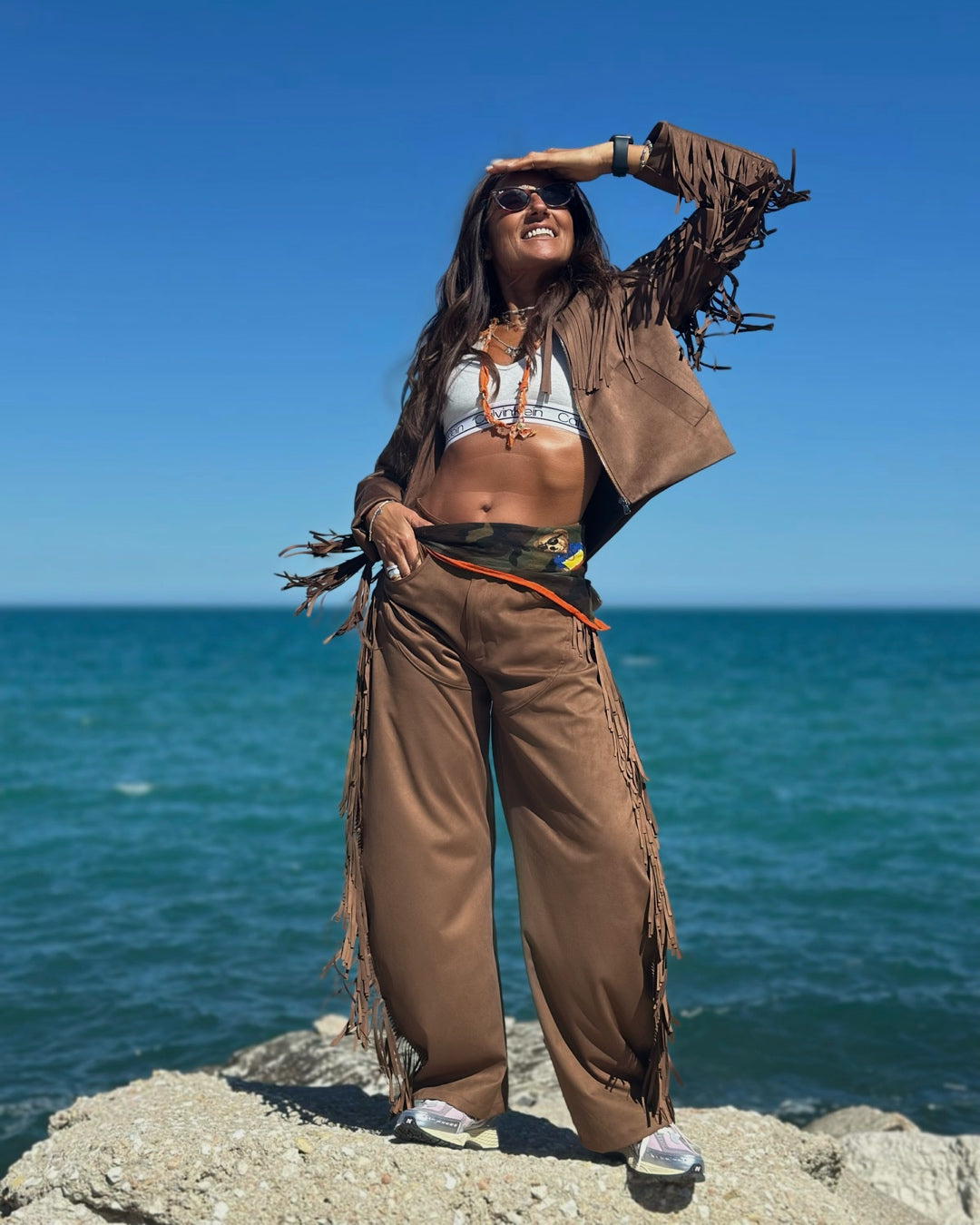 Pantalone Scamosciato con Frange