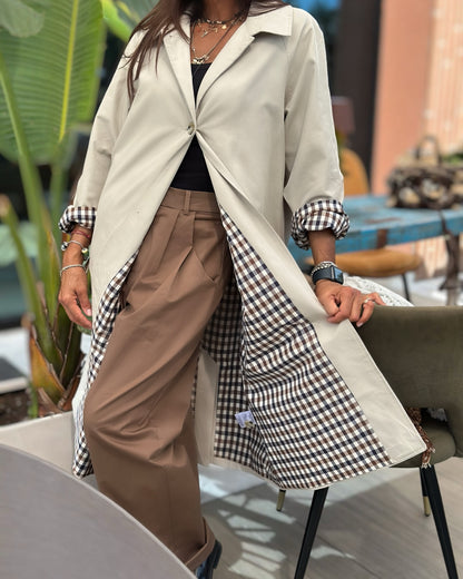 Trench Classico con Fodera Quadretto Beige