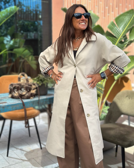 Trench Classico con Fodera Quadretto Beige