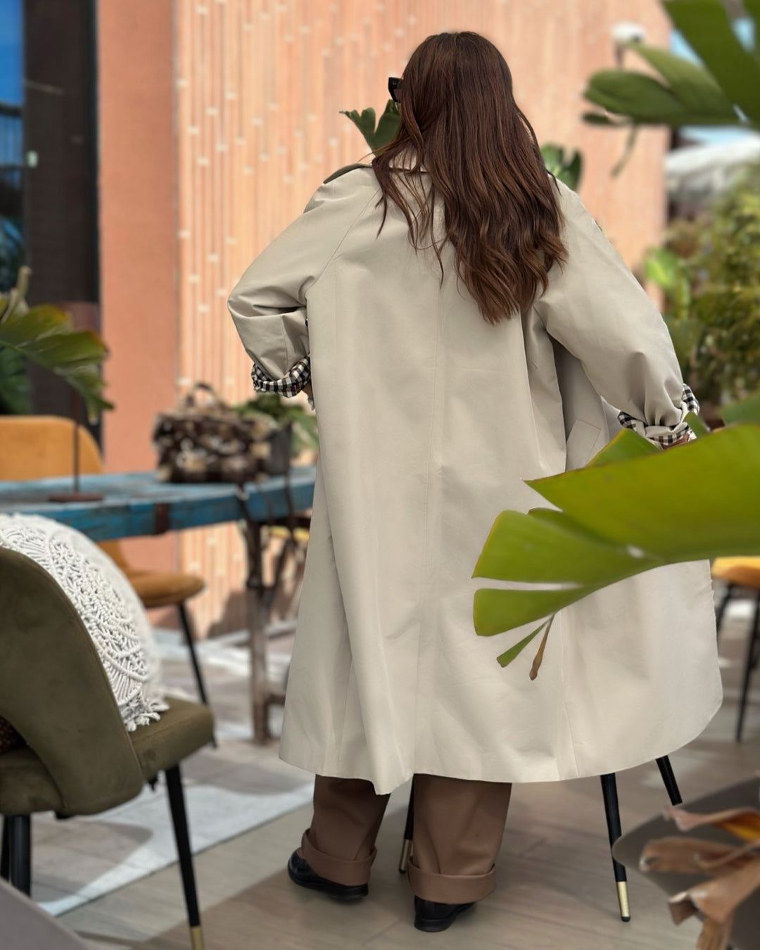 Trench Classico con Fodera Quadretto Beige