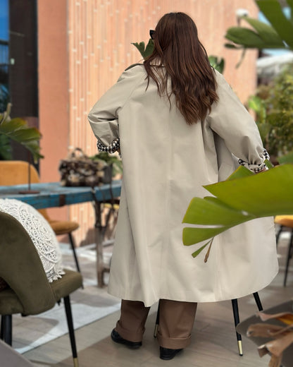 Trench Classico con Fodera Quadretto Beige