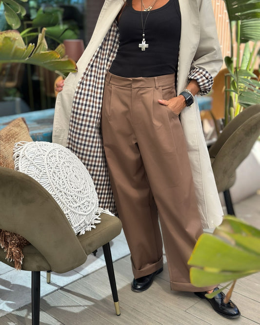 Pantalone Maschile con Pences Cotone Biscotto