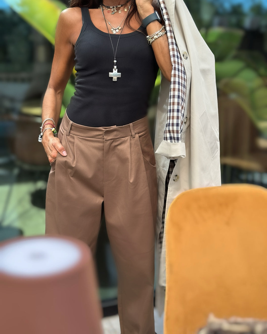 Pantalone Maschile con Pences Cotone Biscotto