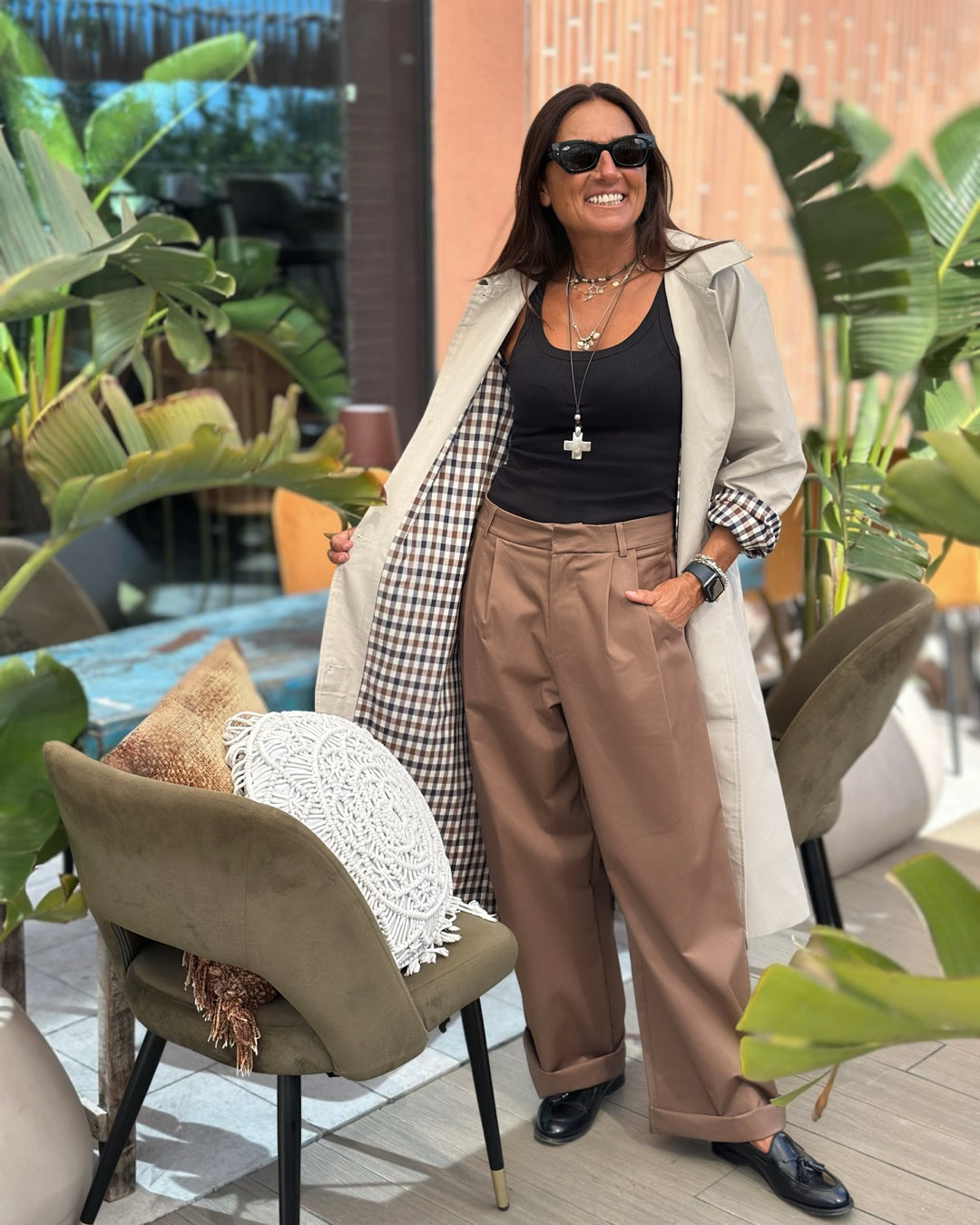 Pantalone Maschile con Pences Cotone Biscotto