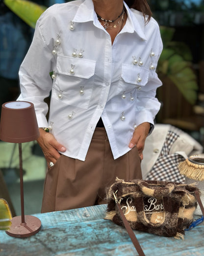 Camicia in Cotone con Perle