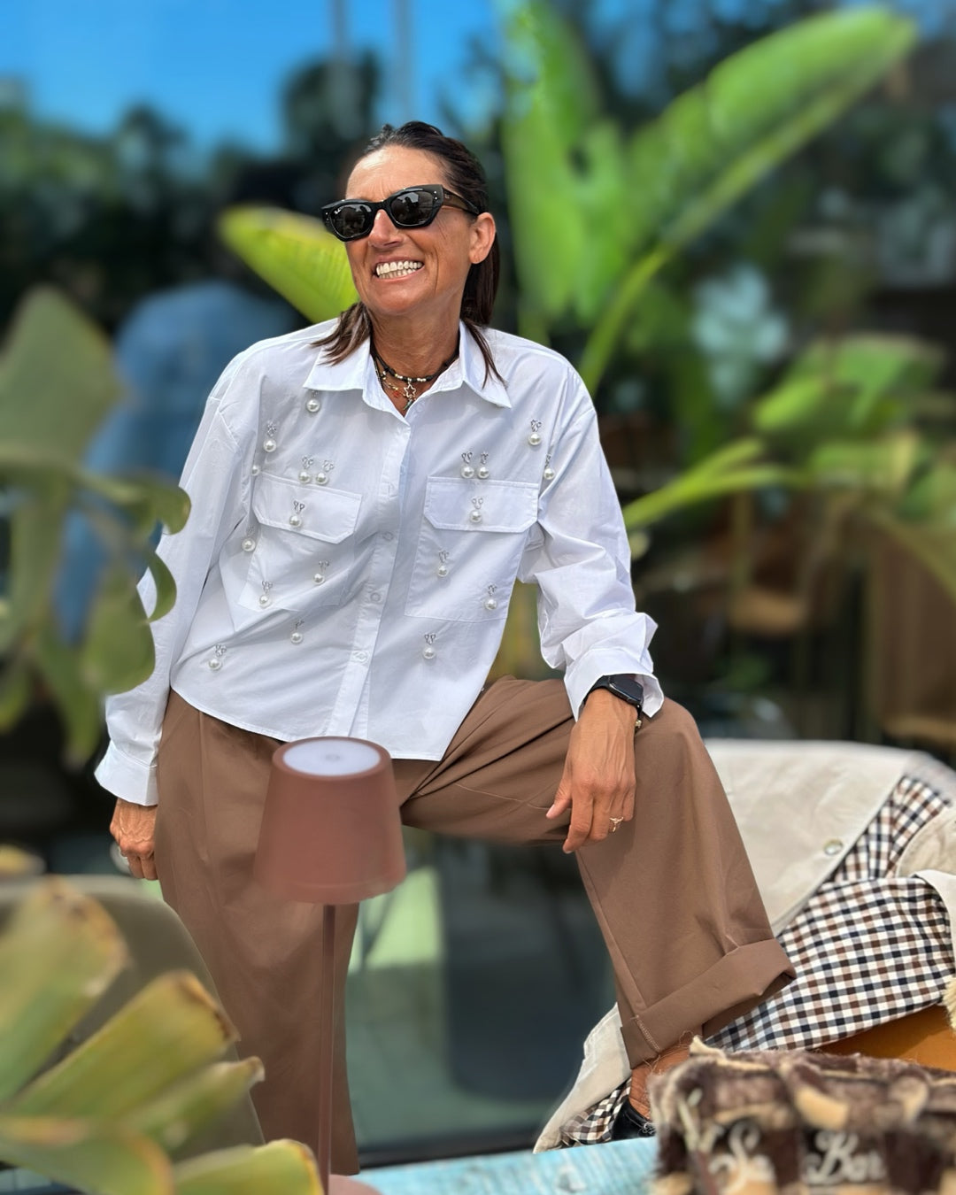 Camicia in Cotone con Perle