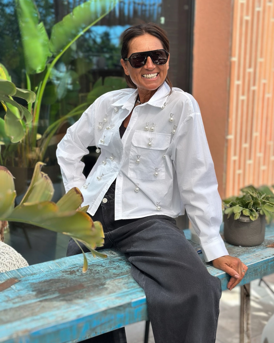 Camicia in Cotone con Perle