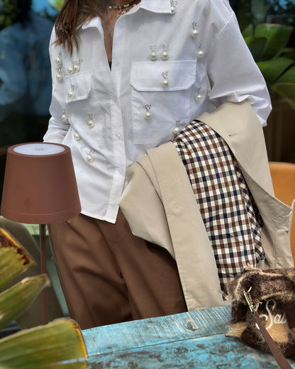 Camicia in Cotone con Perle