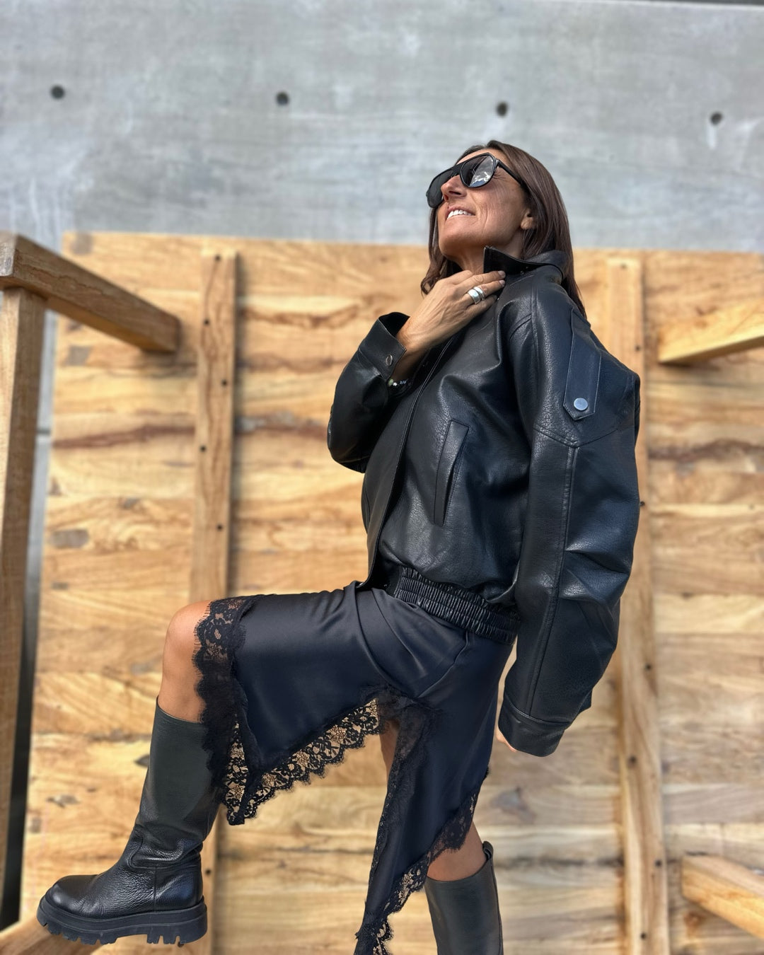 Chiodo Bomber in Eco Pelle Nero