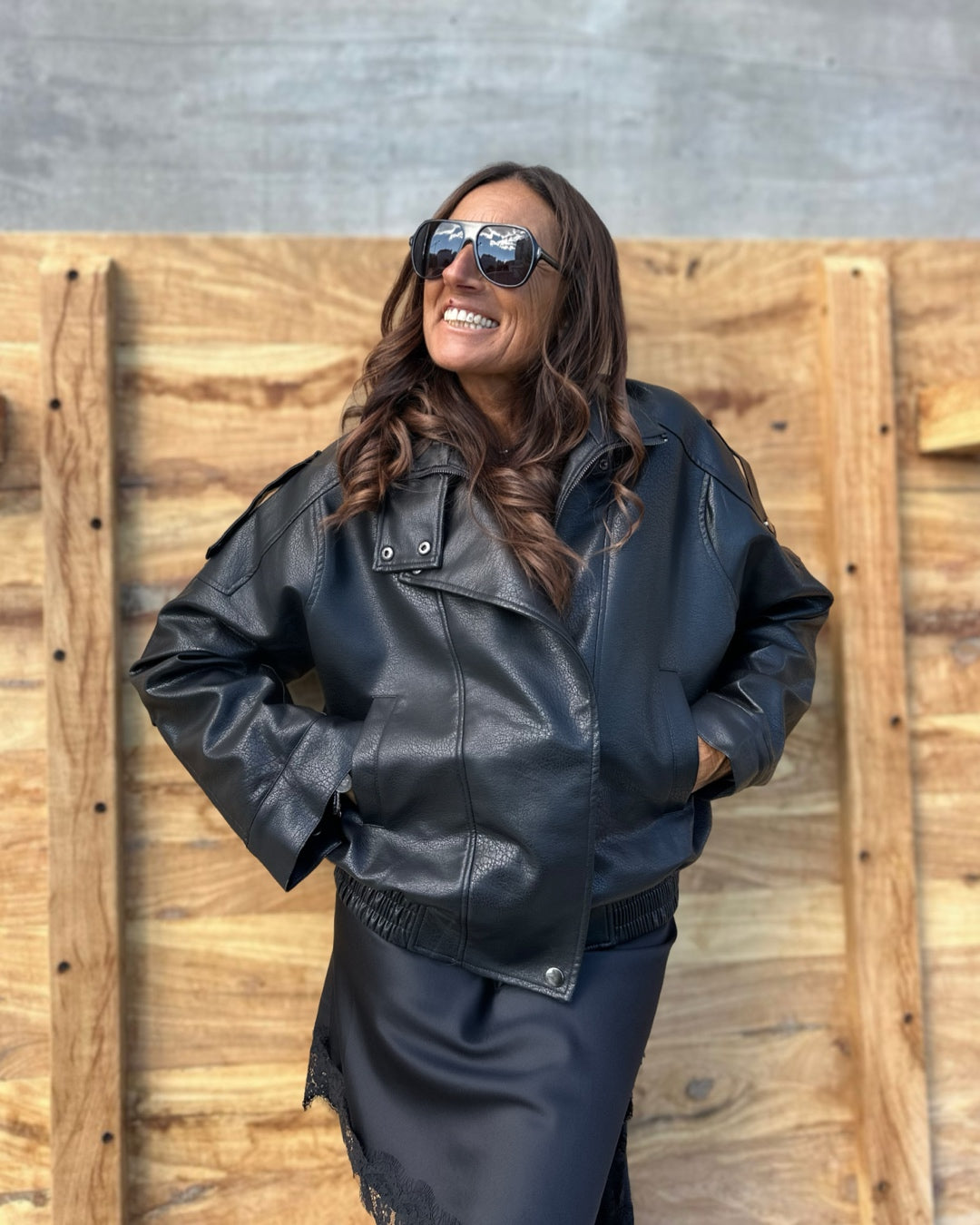 Chiodo Bomber in Eco Pelle Nero