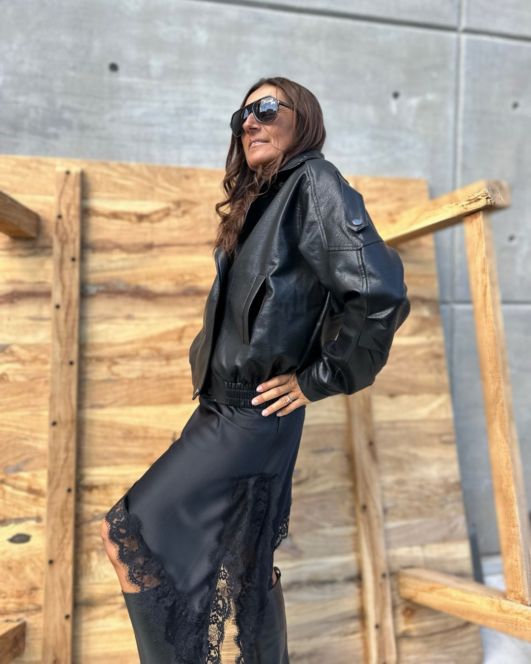 Chiodo Bomber in Eco Pelle Nero