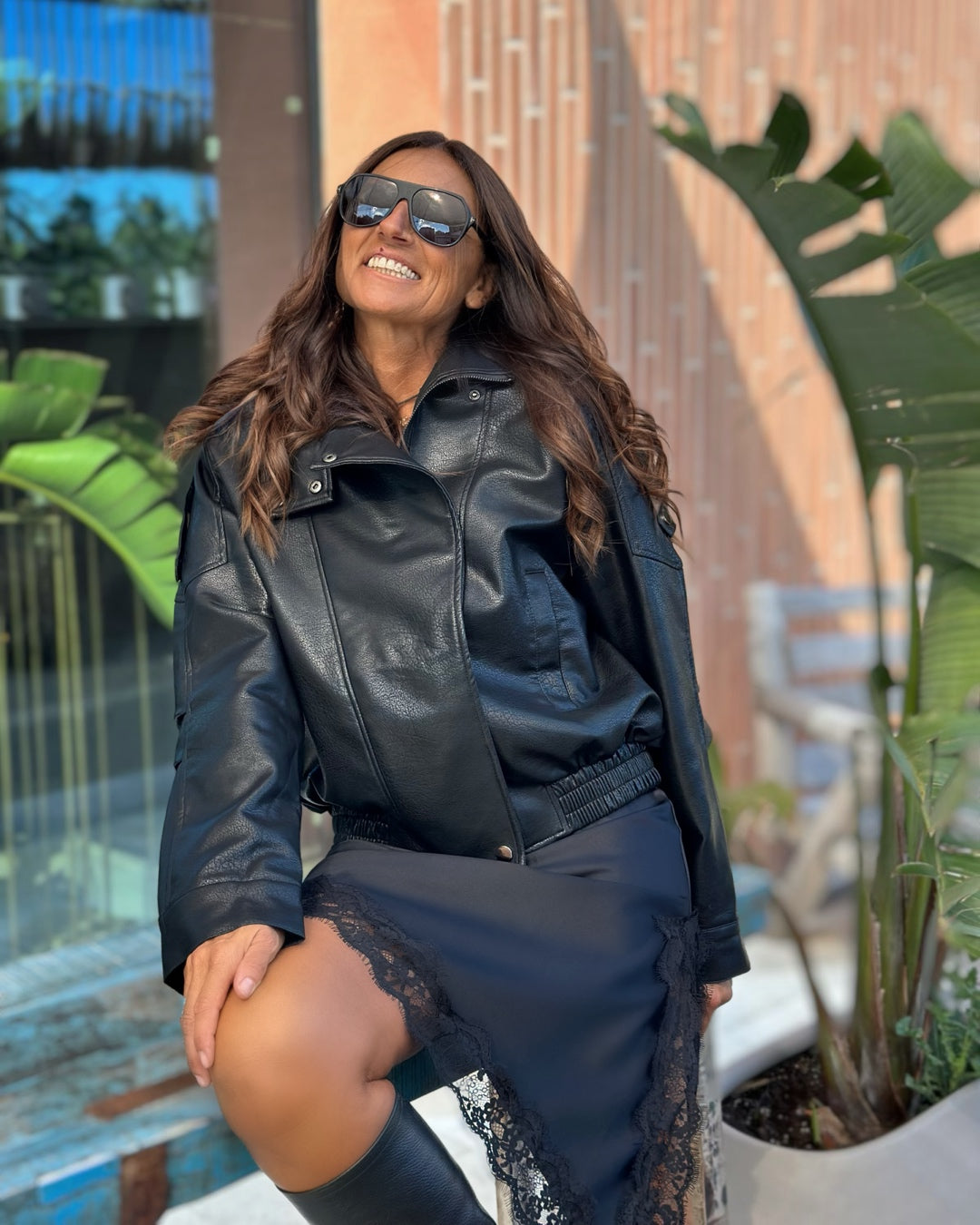 Chiodo Bomber in Eco Pelle Nero