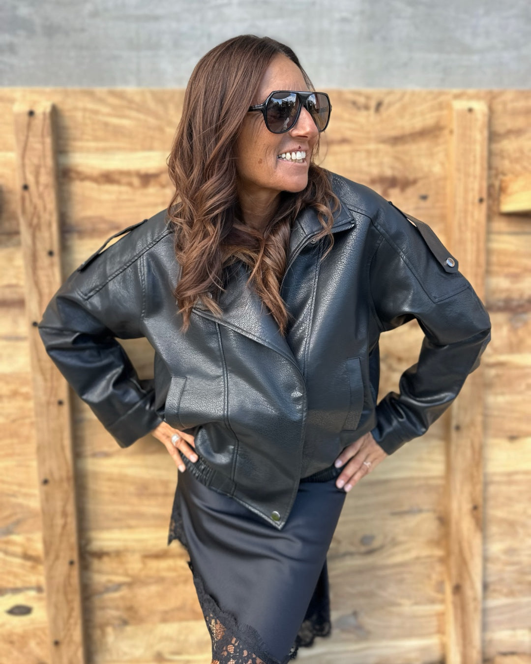 Chiodo Bomber in Eco Pelle Nero