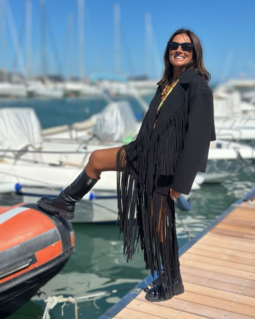 Gonna in Panno con Maxi Frange Nero