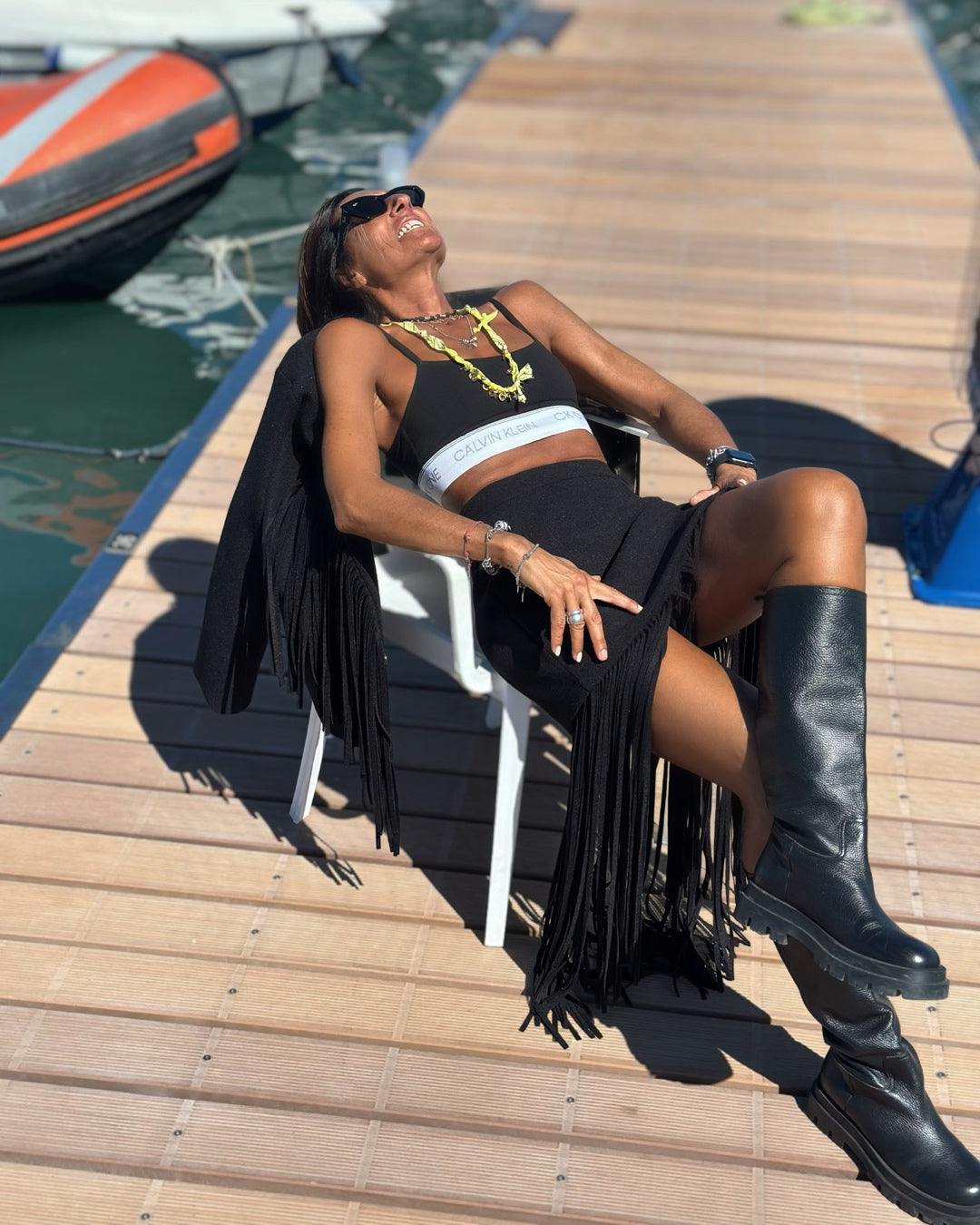 Gonna in Panno con Maxi Frange Nero