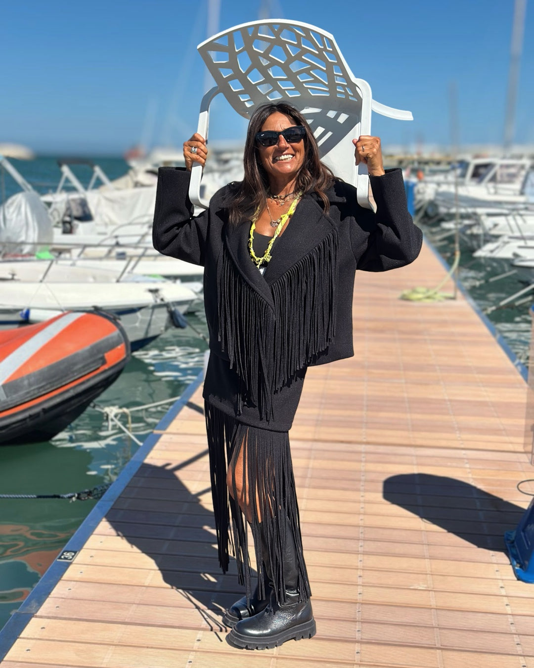 Gonna in Panno con Maxi Frange Nero