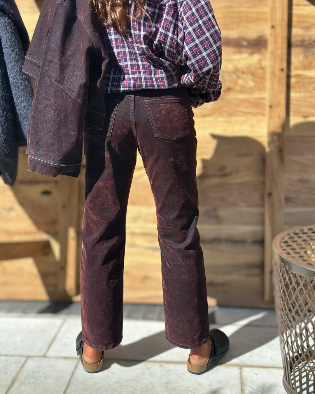 Denim in Velluto Spalmato Bordeaux