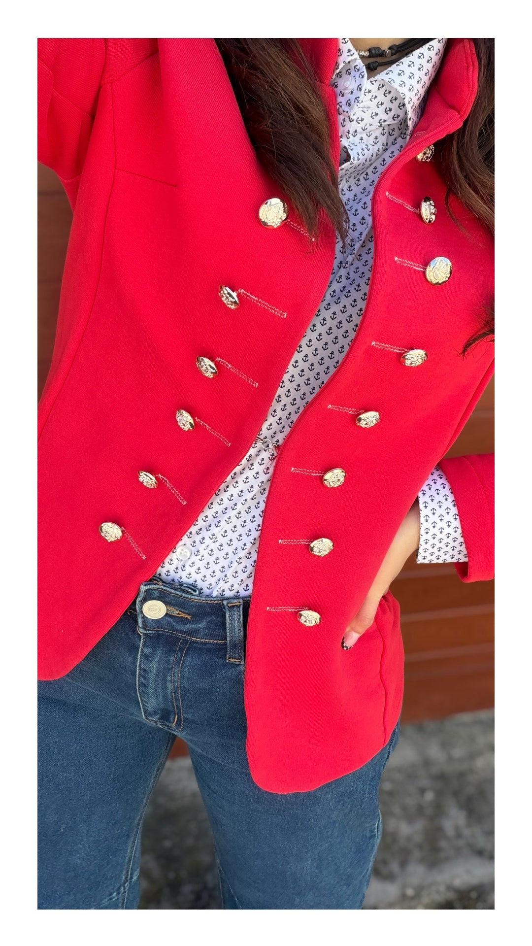 Giacca con Bottoni in Felpa | Rosso Ciliegia