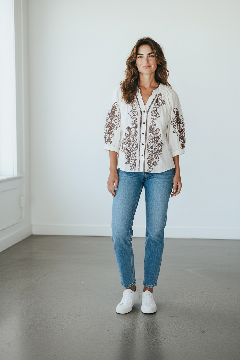 Camicia Cantabria con Ricamo - Burro