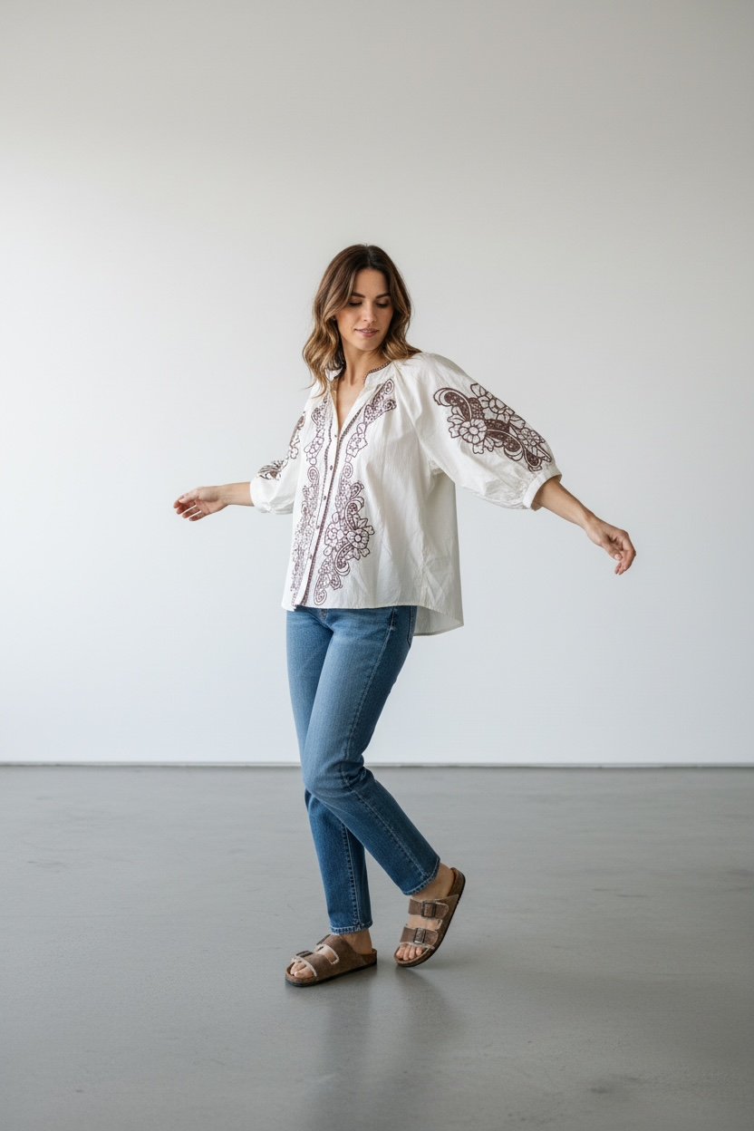 Camicia Cantabria con Ricamo - Burro