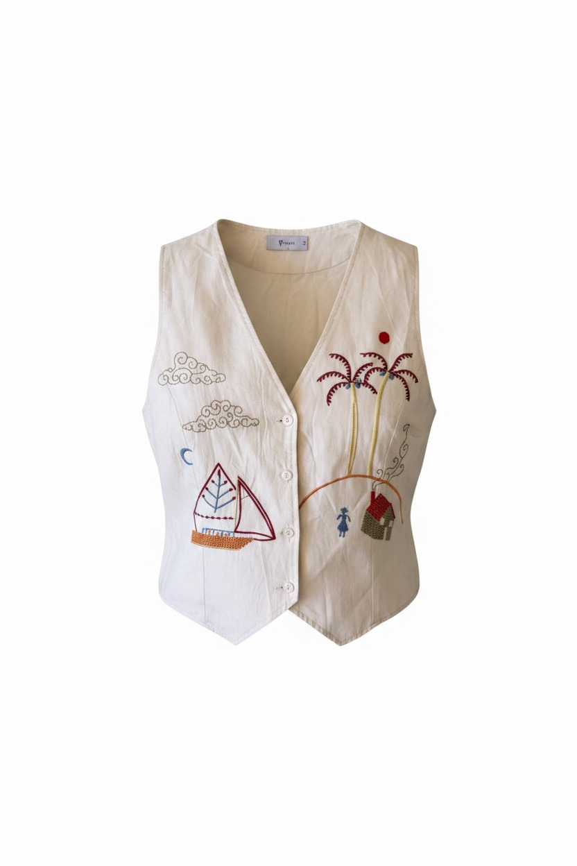 Gilet Leida con Ricamo - Burro