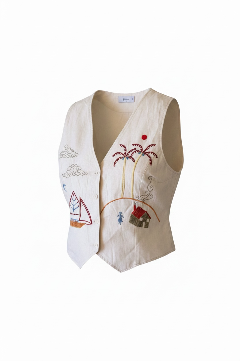Gilet Leida con Ricamo - Burro