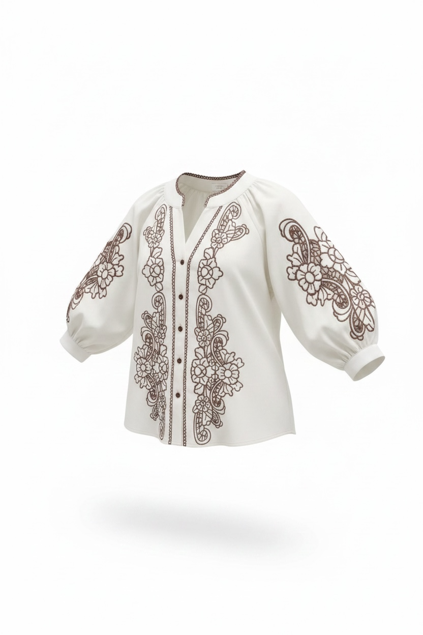 Camicia Cantabria con Ricamo - Burro