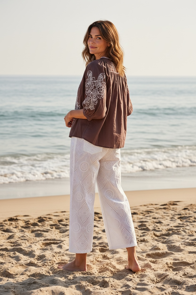 Camicia Cantabria con Ricamo - Cioccolato