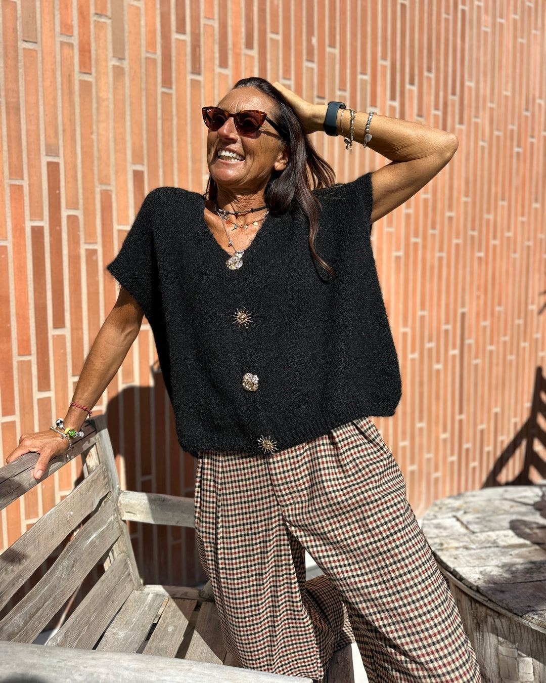 Gilet in Misto Lana e Mohair con Bottoni Sole e Luna Nero