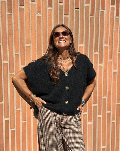 Gilet in Misto Lana e Mohair con Bottoni Sole e Luna Nero