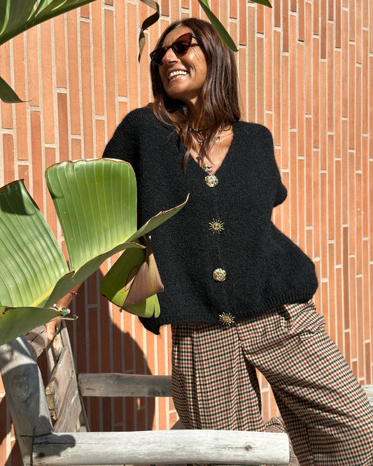 Gilet in Misto Lana e Mohair con Bottoni Sole e Luna Nero
